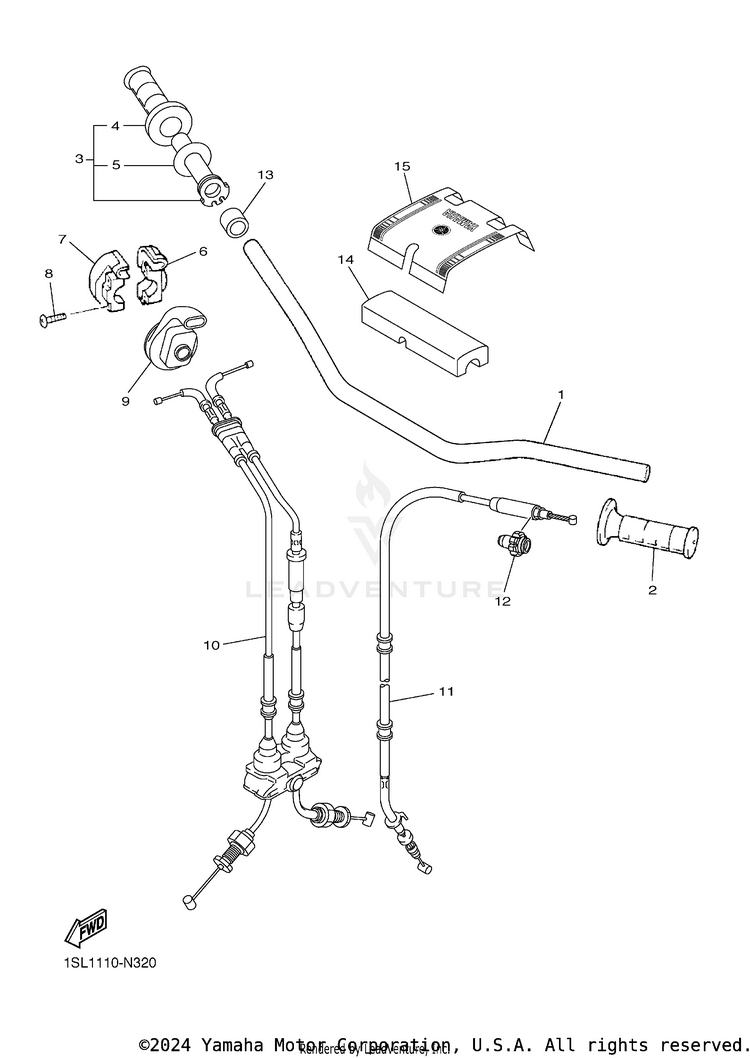 Steering Handle Cable YZ450F - YZ450FFL - 2015 Schematic