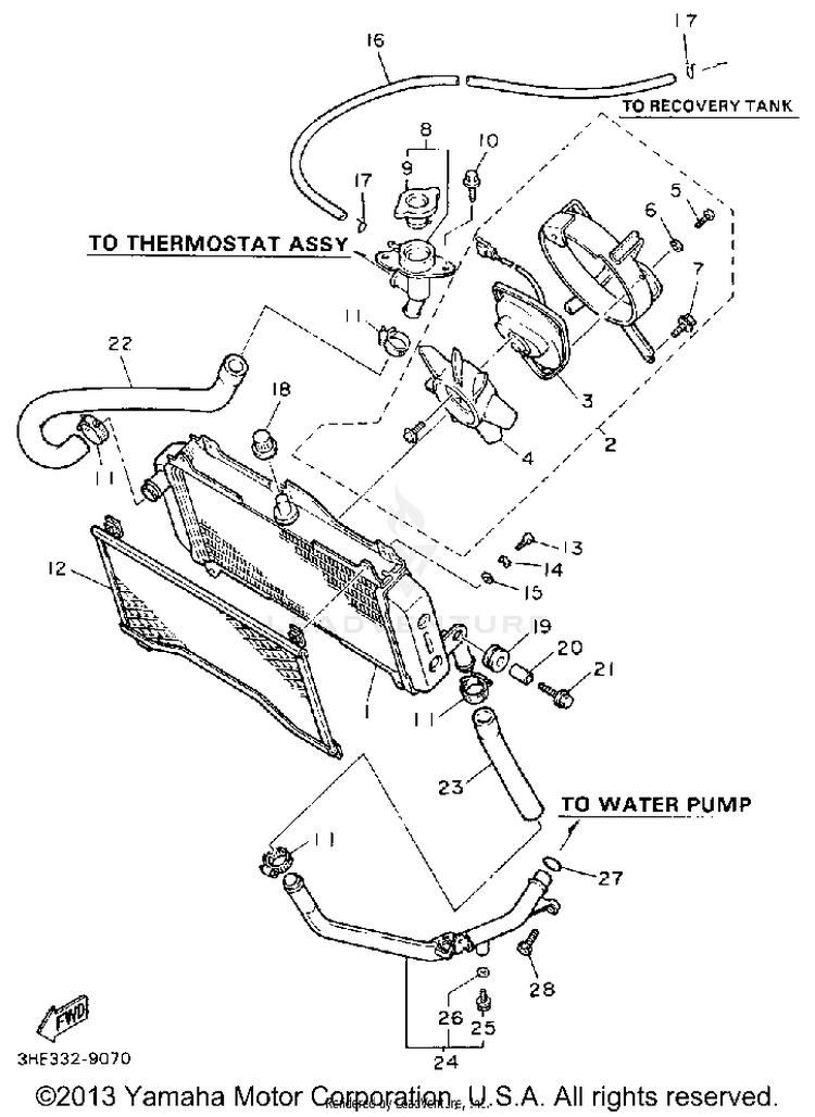 Radiator Hose FZR600RAC - 1990 Schematic