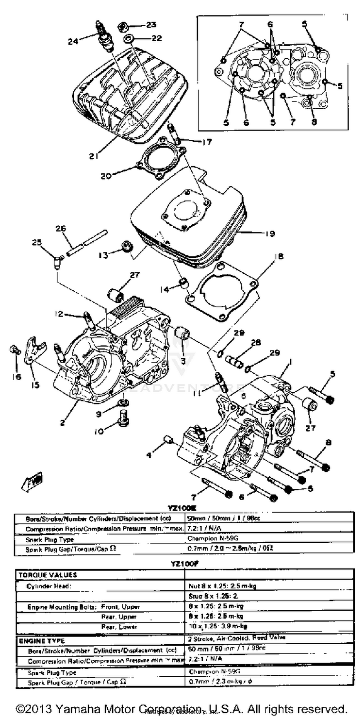 Cylinder - Crankcase Yz100 E - F Schematic