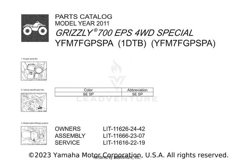 1 Title Page GRIZZLY 700 EPS 4WD SPECIAL - YFM7FGPSPA - 2011 Schematic