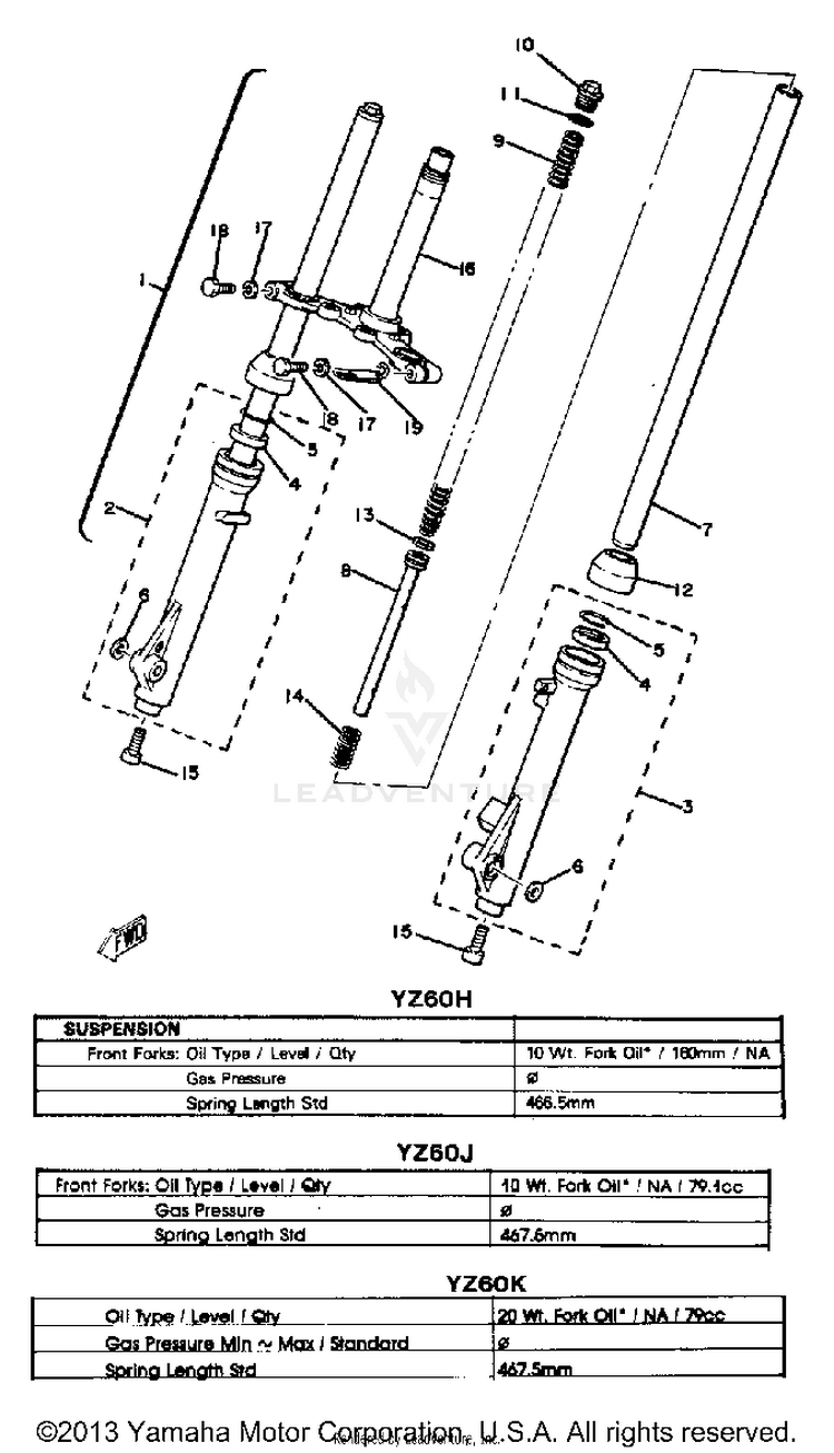 Front Fork - Yz60h - J - K Schematic