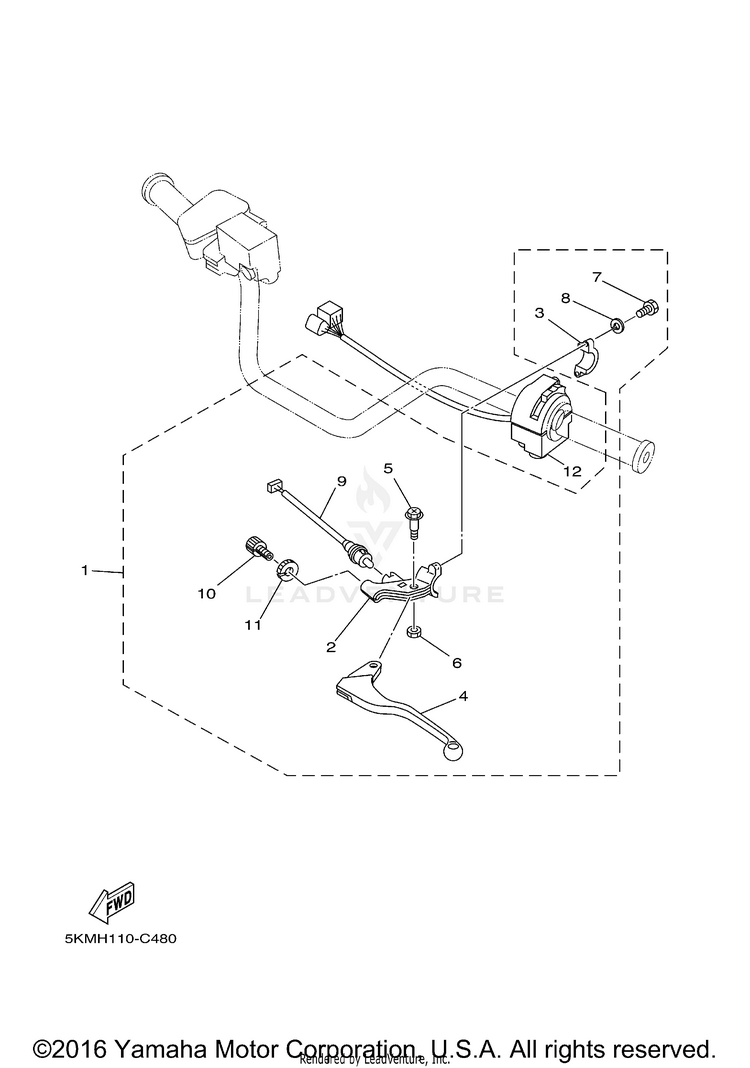 Handle Switch Lever GRIZZLY 660 - YFM66FAT - 2005 Schematic