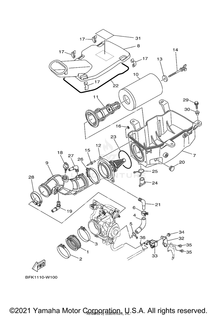 Intake RAPTOR 700R SPECIAL - YFM70RCCMW - 2021 Schematic