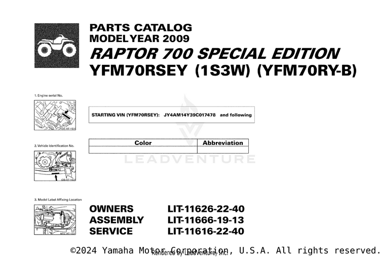 1 Title Page RAPTOR 700 SPECIAL EDITION - YFM70RSEY - 2009 Schematic
