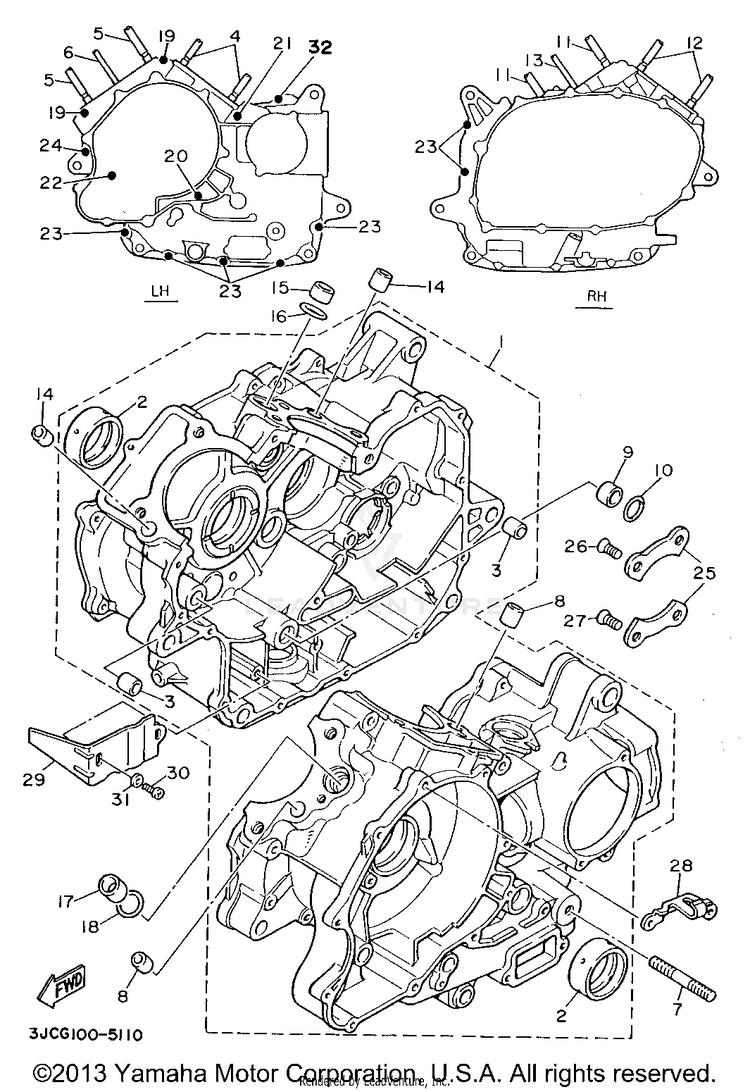 Crankcase VIRAGO 535 - XV535GC - 1995 Schematic