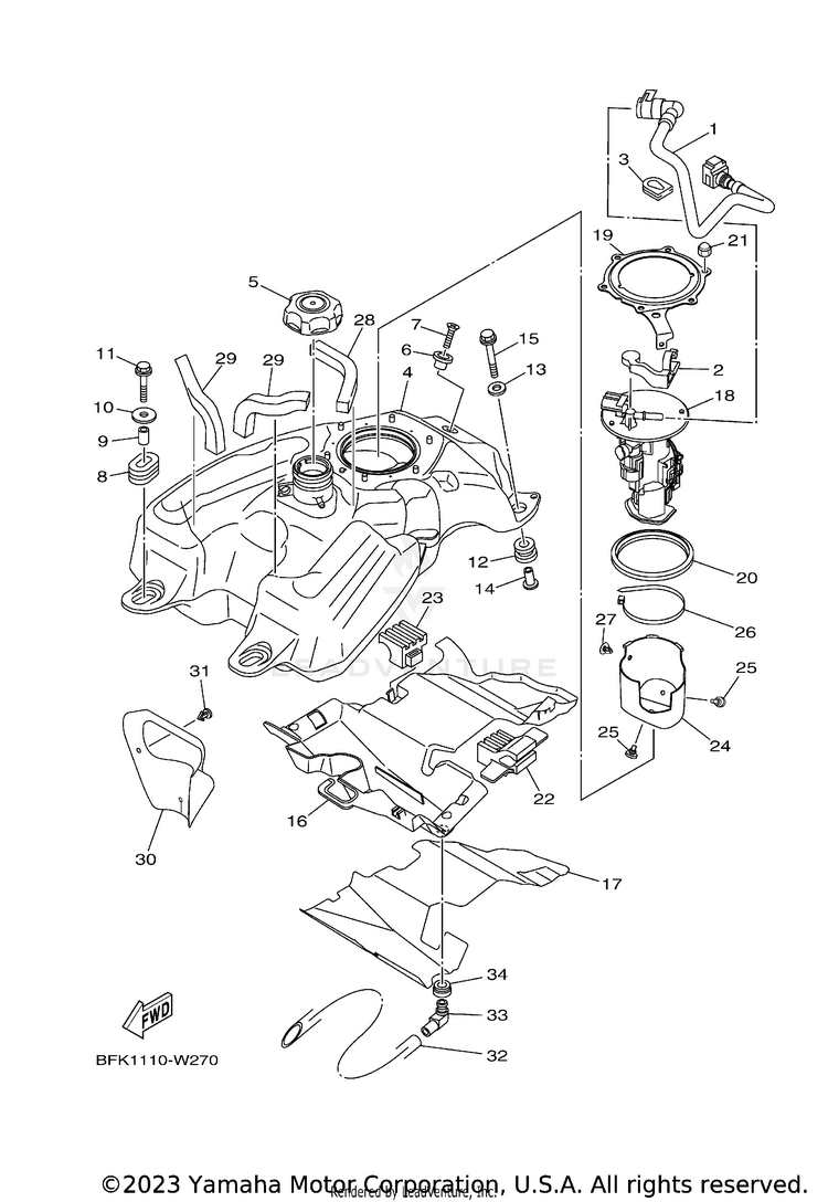 Fuel Tank RAPTOR 700R SE CAL - YFM70RCCRB - 2024 Schematic