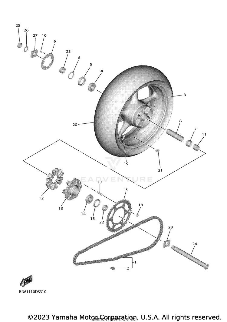 Rear Wheel YZFR6 - YZFR6L1CB - 2020 Schematic