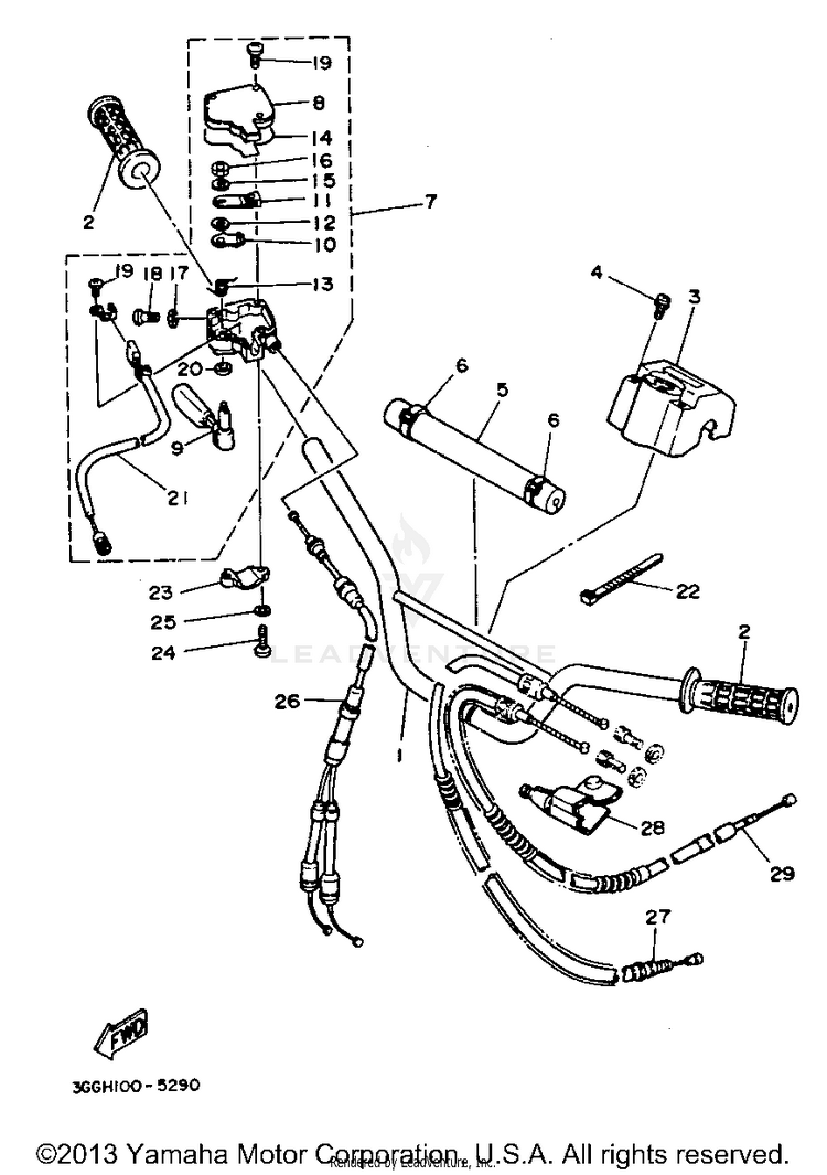 Steering Handle Cable BANSHEE - YFZ350G_MN - 1995 Schematic