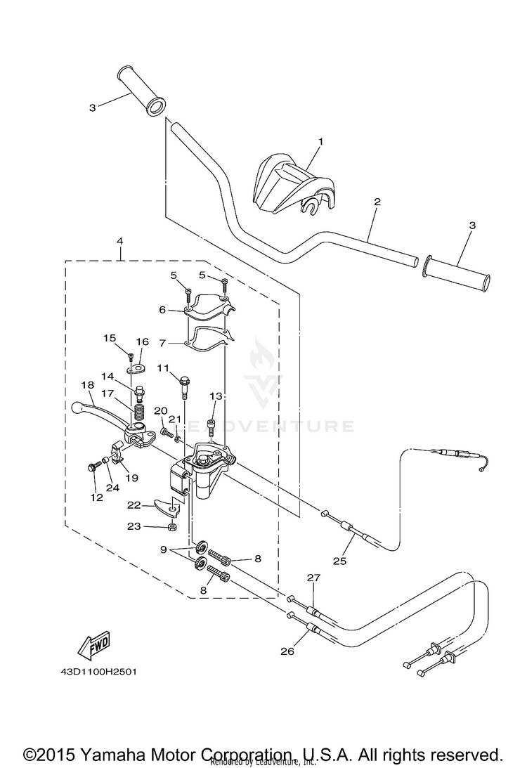 Steering Handle Cable RAPTOR 90 - YFM90RYB - 2009 Schematic