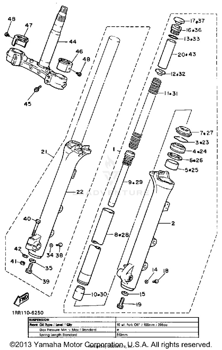 Front Fork VIRAGO 700 - XV700SSC - 1986 Schematic