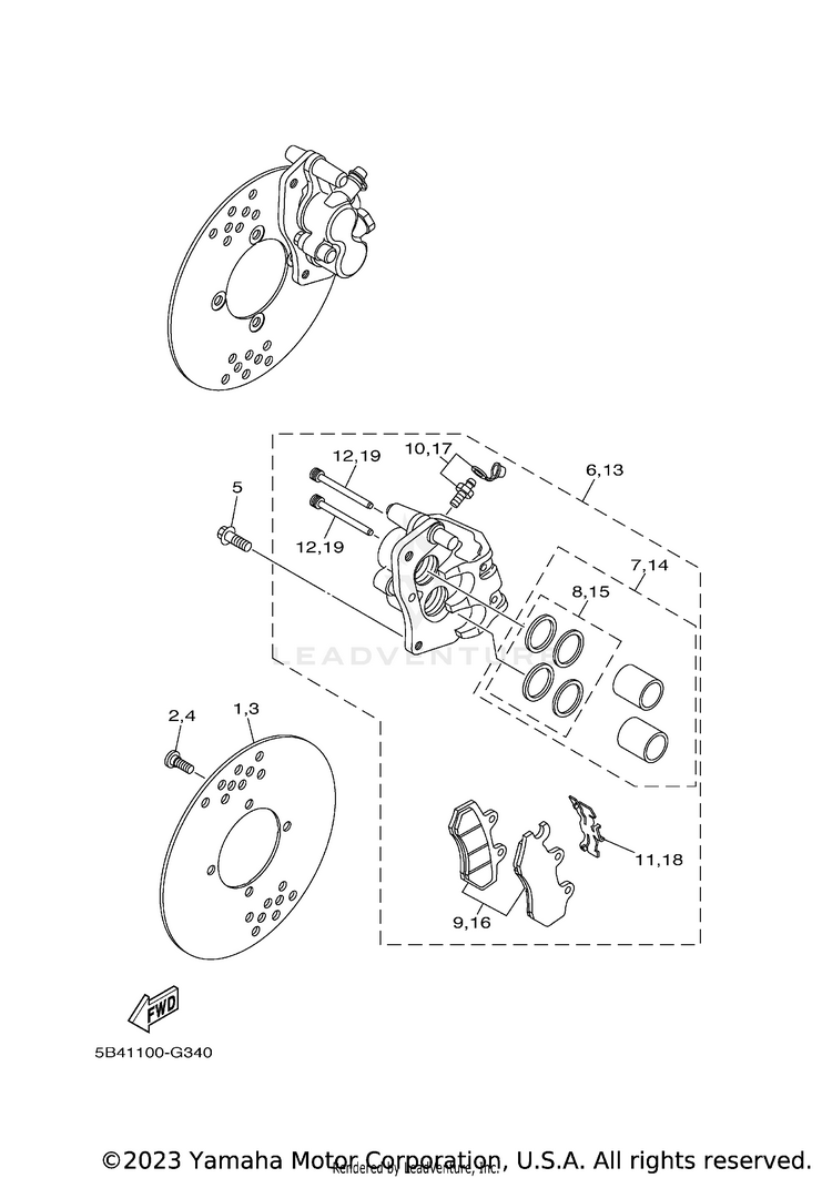 Front Brake Caliper RHINO 700 FI  SPECIA - YXR7FSEYB - 2009 Schematic