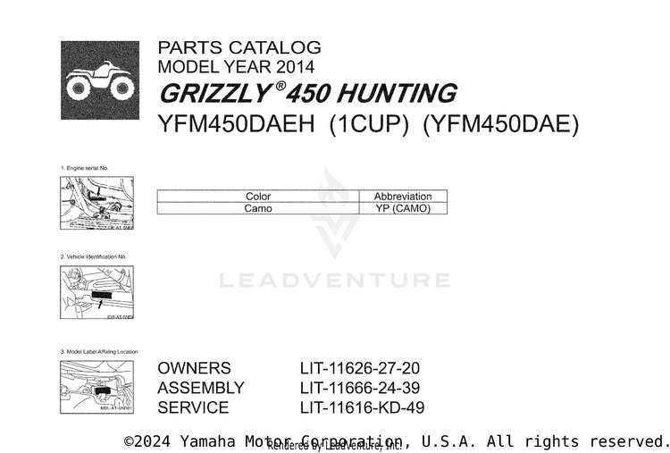 1 Title Page GRIZZLEY 450 HUNTING - YFM450DAEH - 2014 Schematic