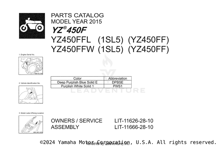 1 Title Page YZ450F - YZ450FFL - 2015 Schematic