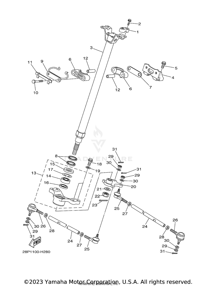 Steering GRIZZLY 700 FI 4WD - YFM7FGZGR - 2010 Schematic