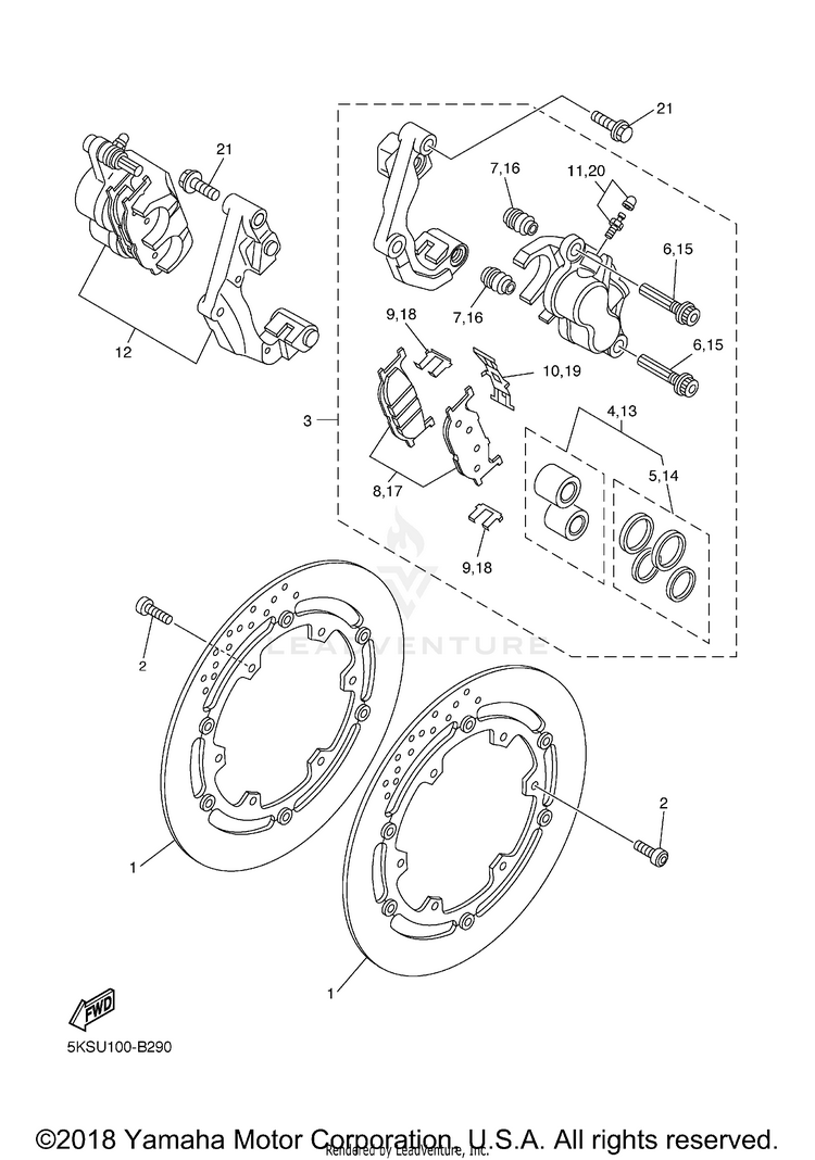 Front Brake Caliper V STAR 1100 SILVERADO - XVS11ATXCB - 2008 Schematic