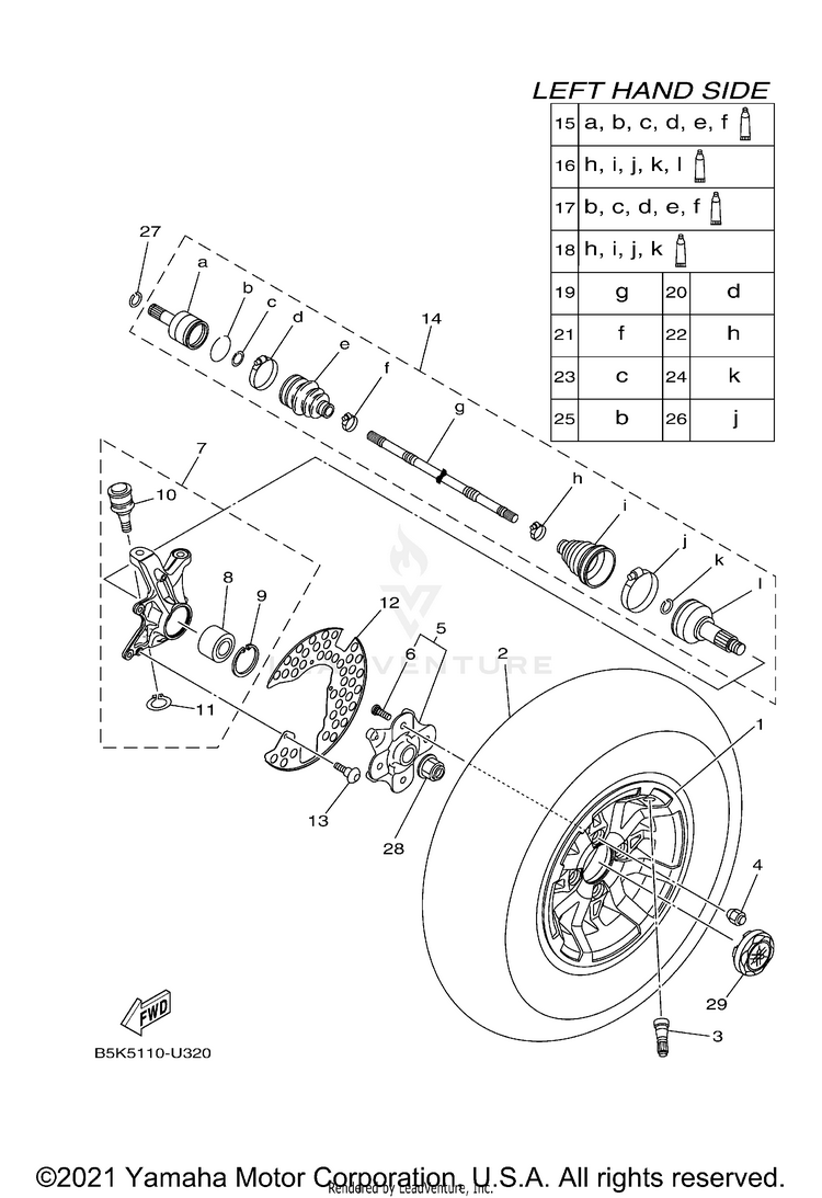 Front Wheel KODIAK 700 EPS HUNTI - YFM70KPHNY - 2022 Schematic