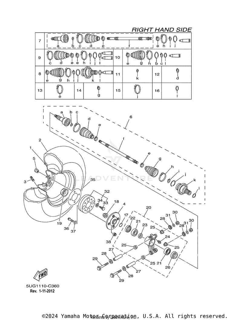 Rear Wheel Right RHINO 660 - YXR660FAS - 2004 Schematic