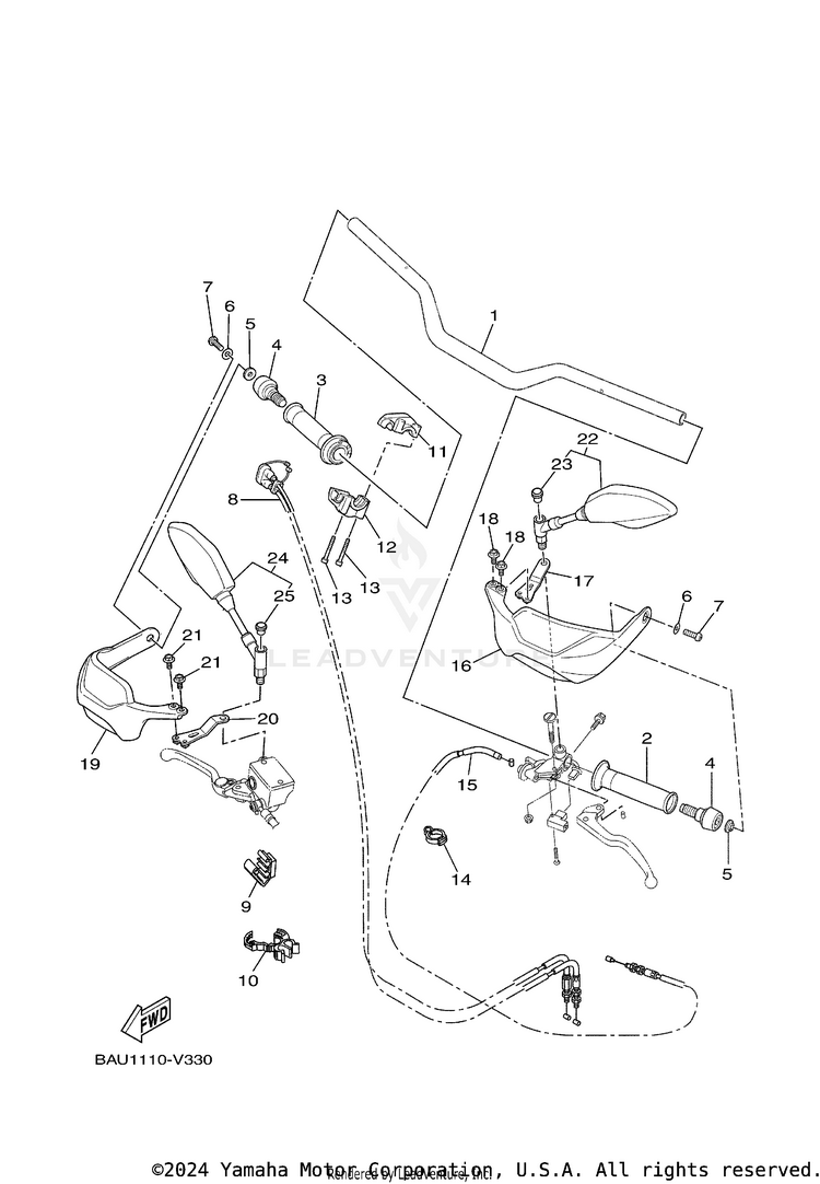 Steering Handle & Cable TENERE 700 - XTZ7NB - 2022 Schematic