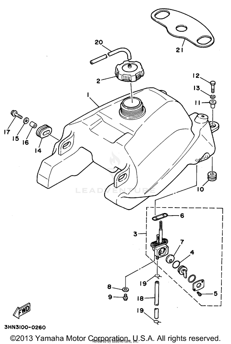 Fuel Tank KODIAK 4WD - YFM400FWF - 1994 Schematic