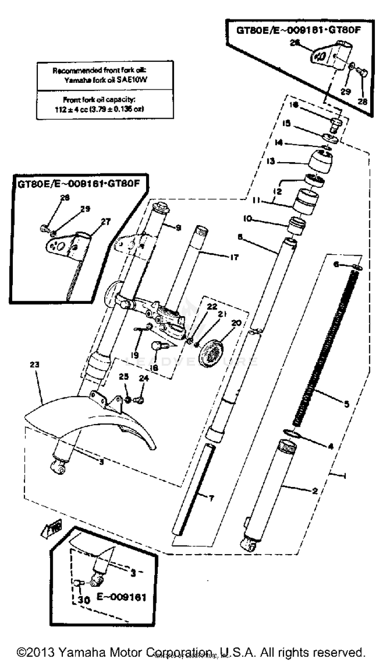 Front Fork - Front Fender GT80E - 1978 Schematic