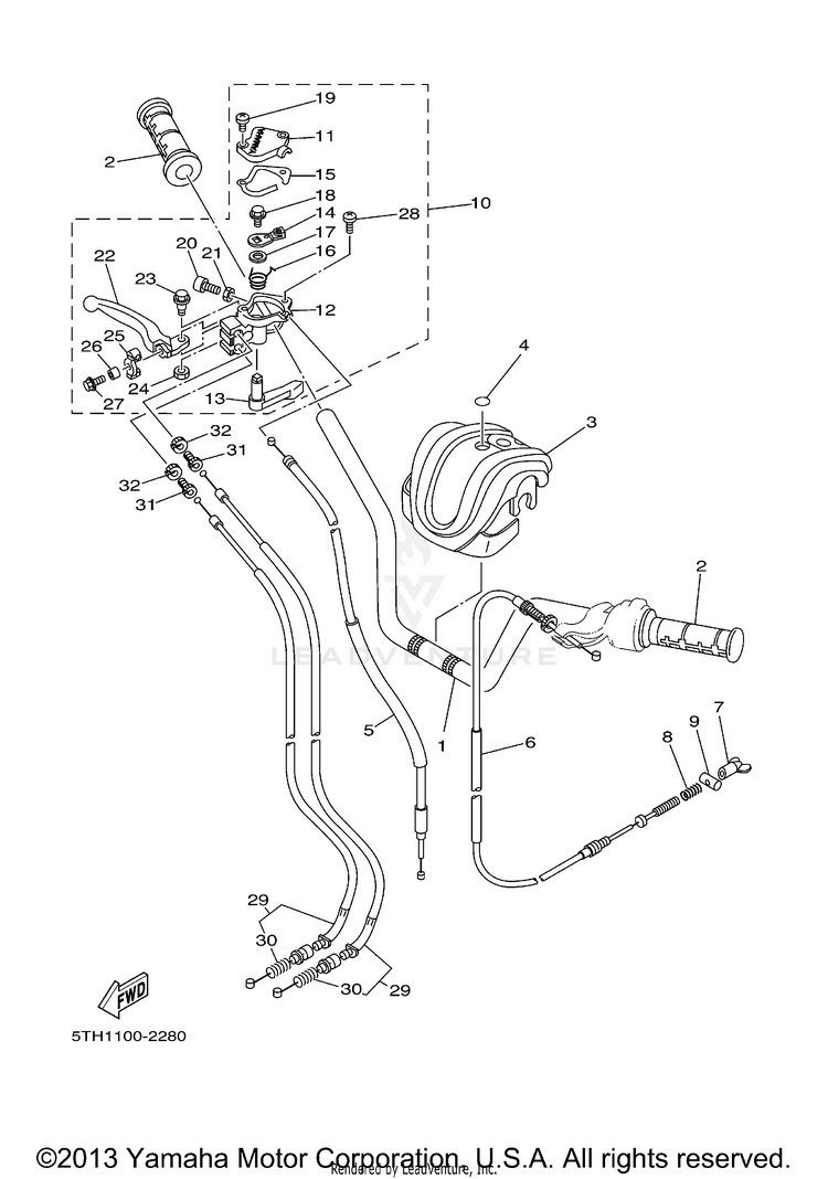Steering Handle Cable GRIZZLY 80 - YFM80GW - 2007 Schematic