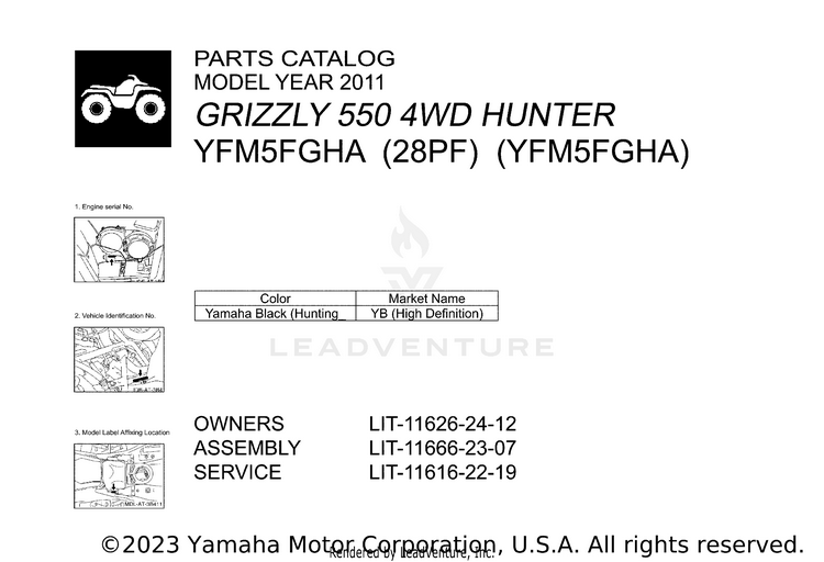 1 Title Page GRIZZLY 550 4WD HUNTER - YFM5FGHA - 2011 Schematic