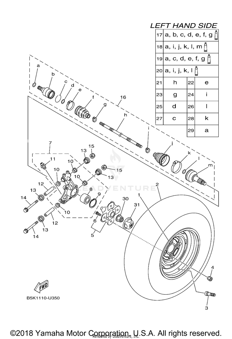 Rear Wheel KODIAK 700 EPS 4WD - YFM70KPXKG - 2019 Schematic