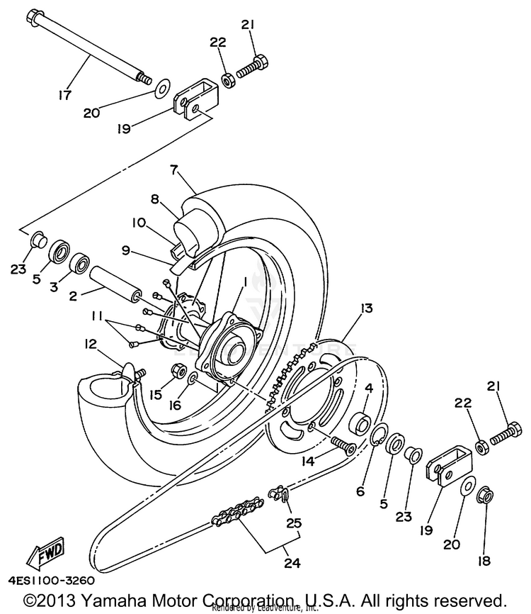 Rear Wheel YZ80 - YZ80L - 1999 Schematic