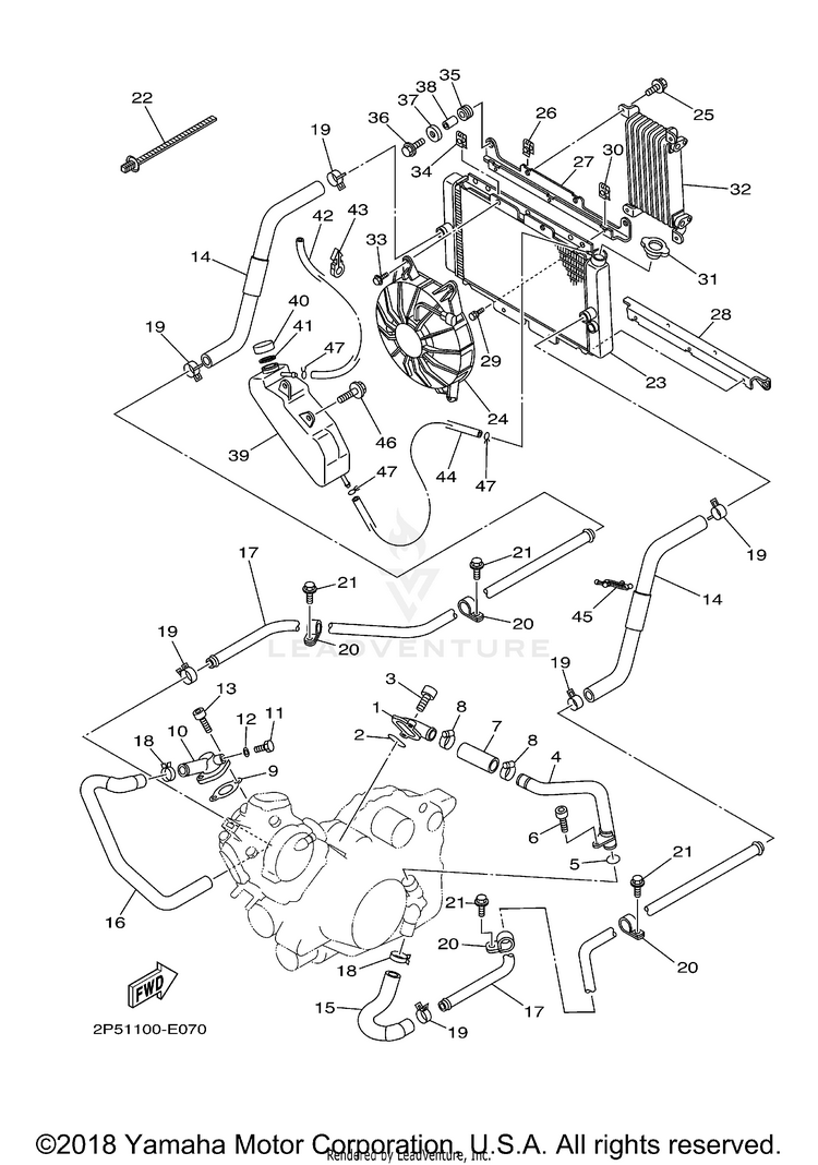Radiator Hose RHINO 450 REALTREE H - YXR45FAHV - 2006 Schematic
