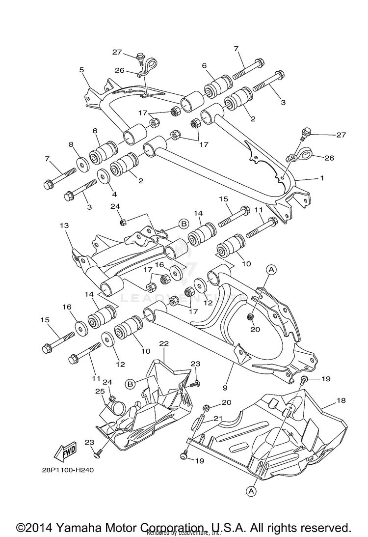 Rear Arm GRIZZLY 700 FI 4WD - YFM7FGZB - 2010 Schematic