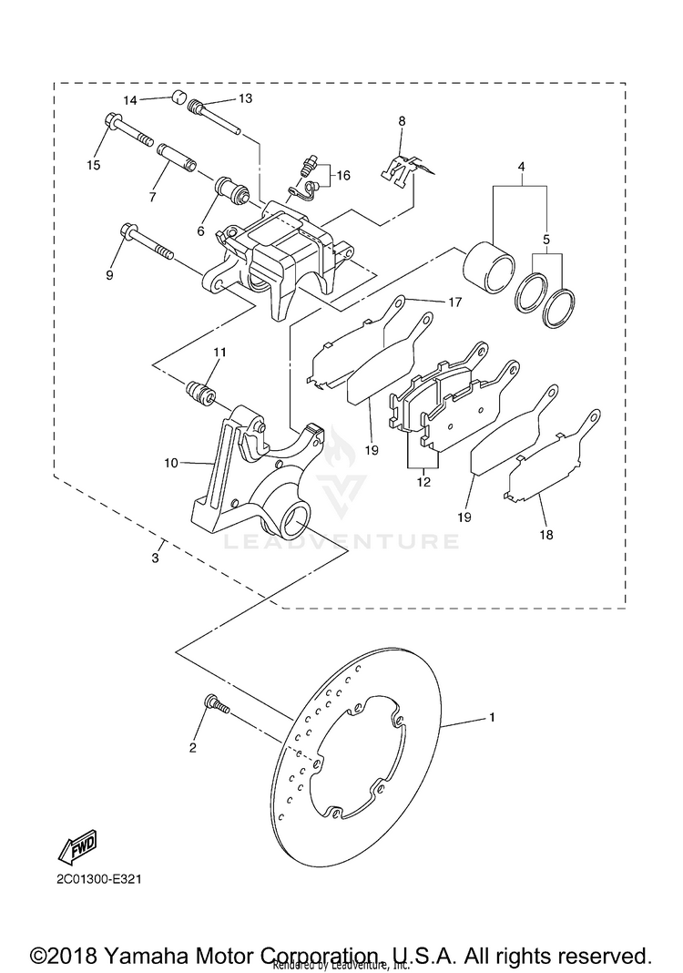 Rear Brake Caliper YZFR6 60TH ANNIVERSARY - YZFR6GCY - 2016 Schematic