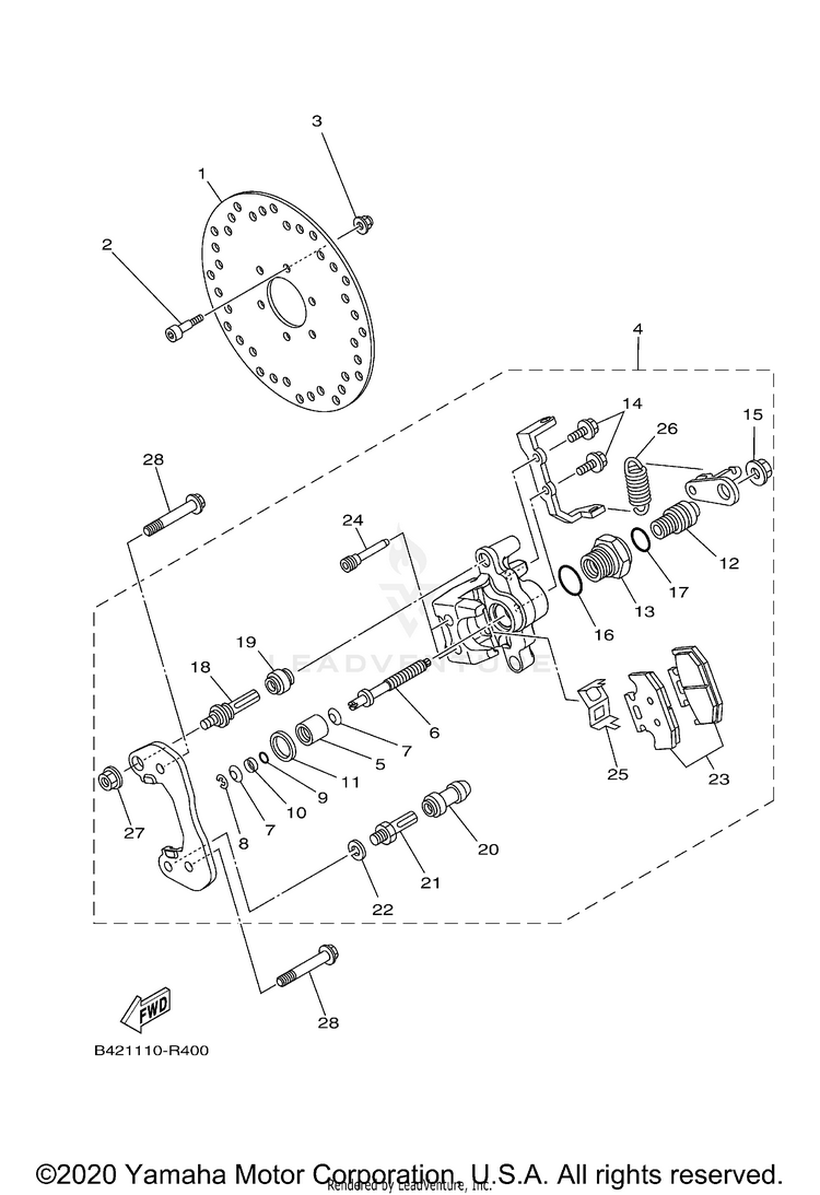 Rear Brake Caliper 2 VIKING EPS - YXM70VPALG - 2020 Schematic