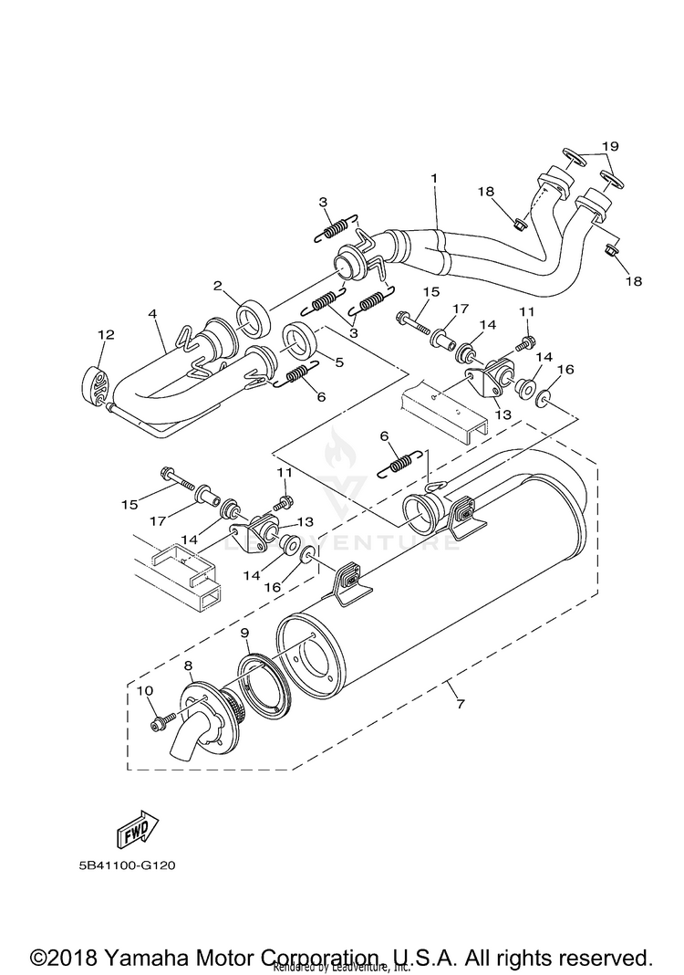 Exhaust RHINO 700 - YXR7FBGR - 2012 Schematic
