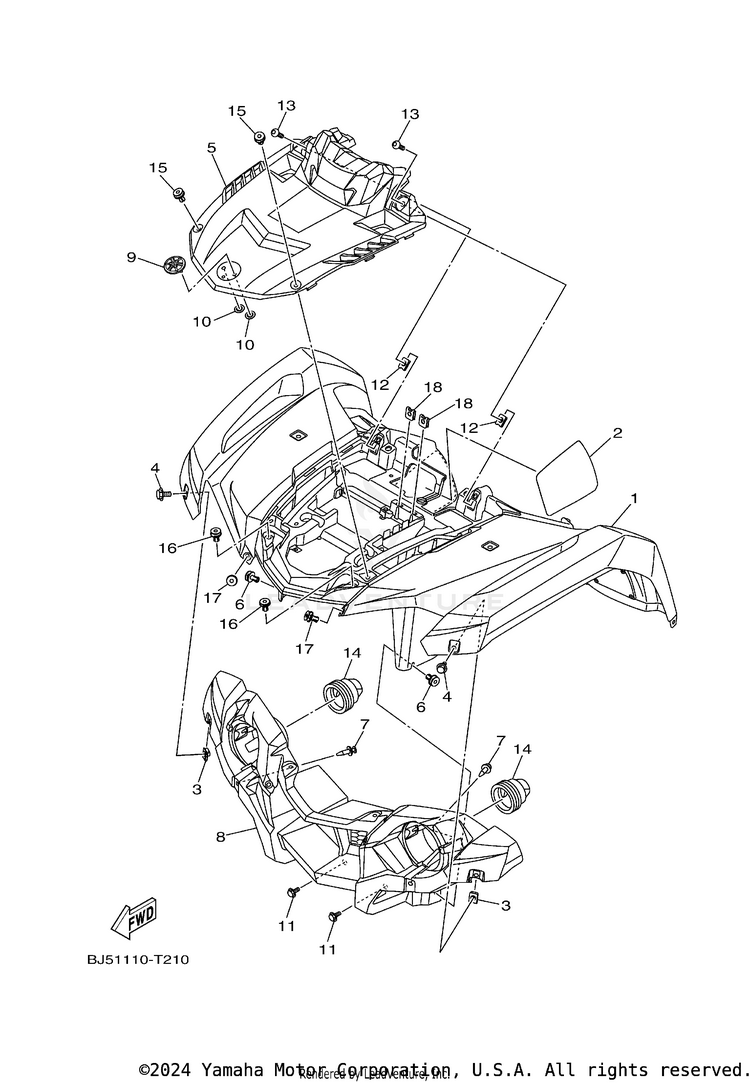 Front Fender KODIAK 450 4WD - YFM45KDXJG - 2018 Schematic