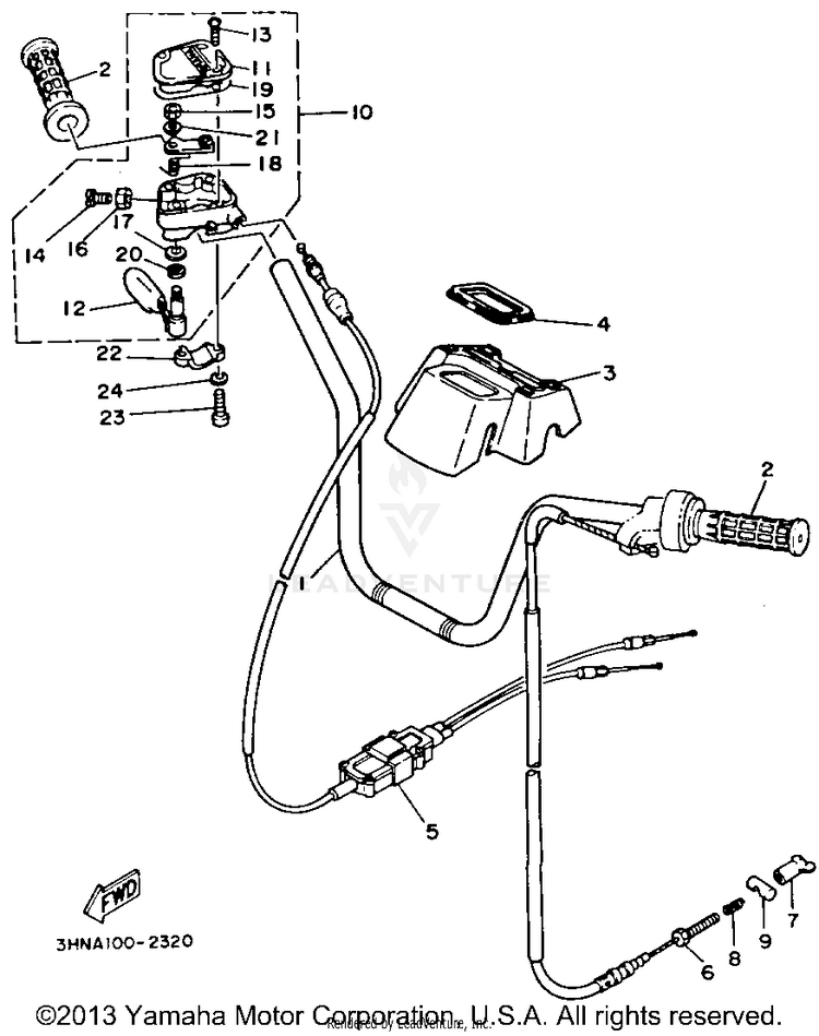 Handlebar - Cable BIG BEAR 4WD - YFM350FWD - 1992 Schematic