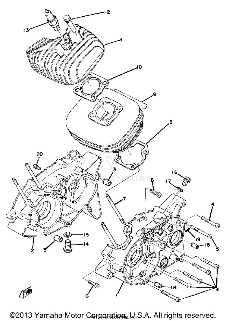 Crankcase - Cylinder Yz80b - Yz80c Schematic