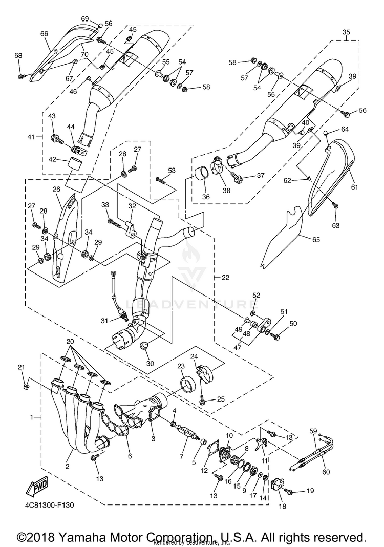 Exhaust R1 - YZFR1XCB - 2008 Schematic