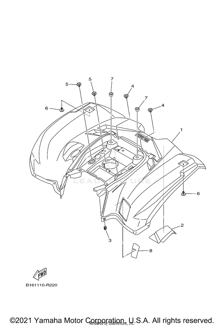 Rear Fender KODIAK 700 EPS HUNTI - YFM70KPHNY - 2022 Schematic