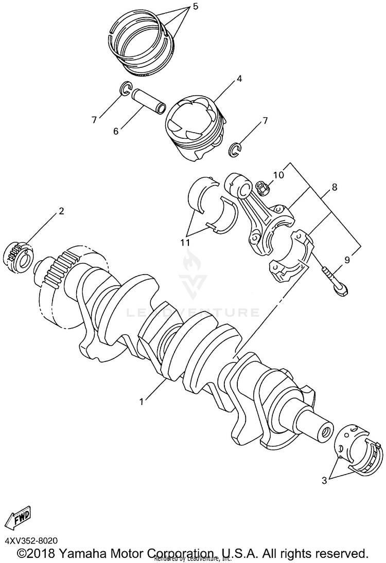 Crankshaft Piston YZFR1 - YZFR1SNC - 2001 Schematic