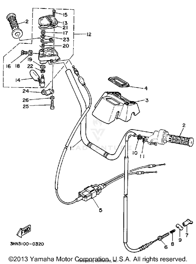 Handle Bar - Cable BIG BEAR 4WD - YFM350FWB - 1991 Schematic