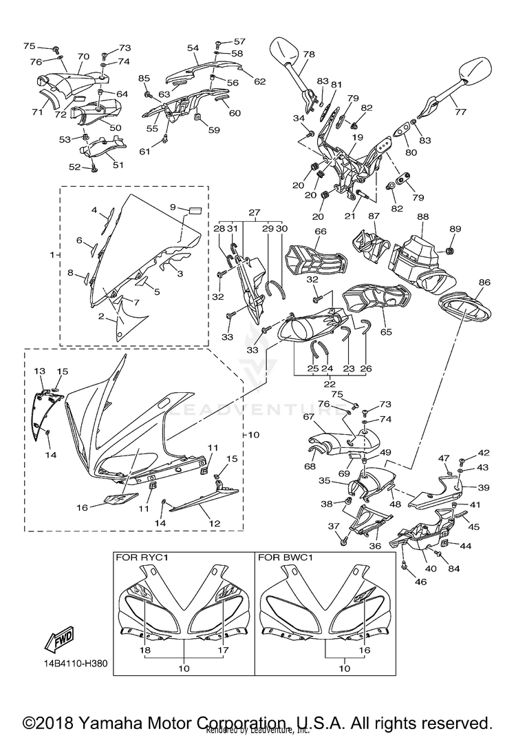 Cowling 1 YZFR1 - YZFR1YCB - 2009 Schematic
