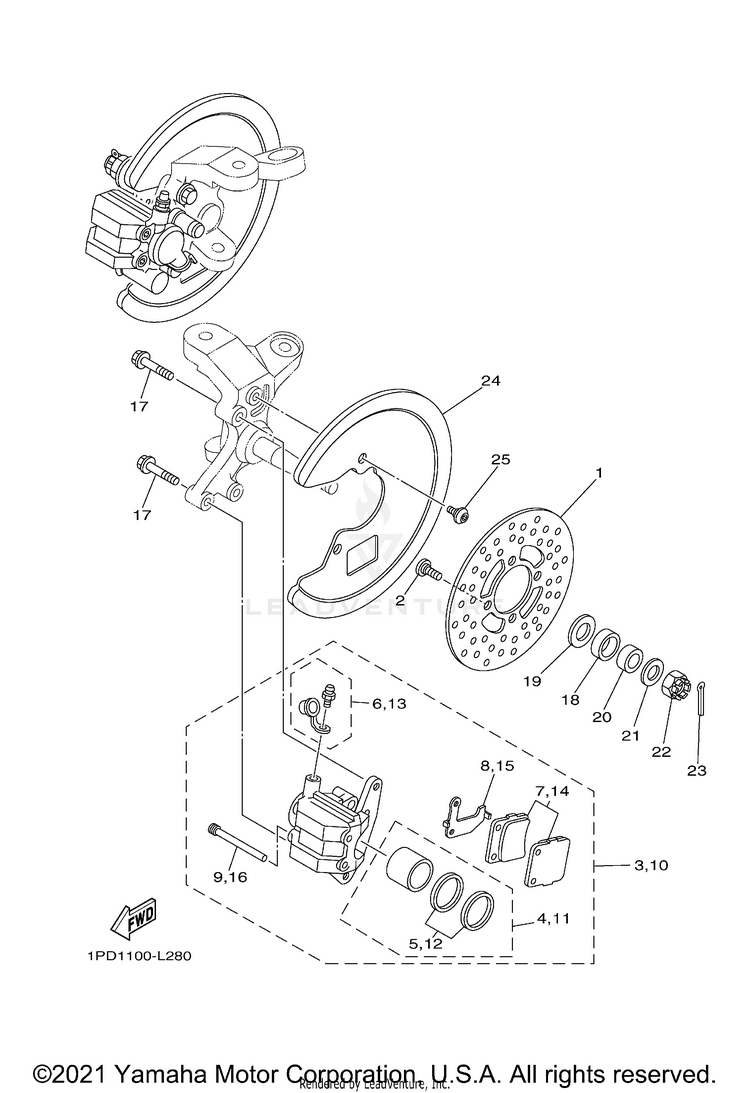 Front Brake Caliper YFZ450 - YFZ45DB - 2013 Schematic