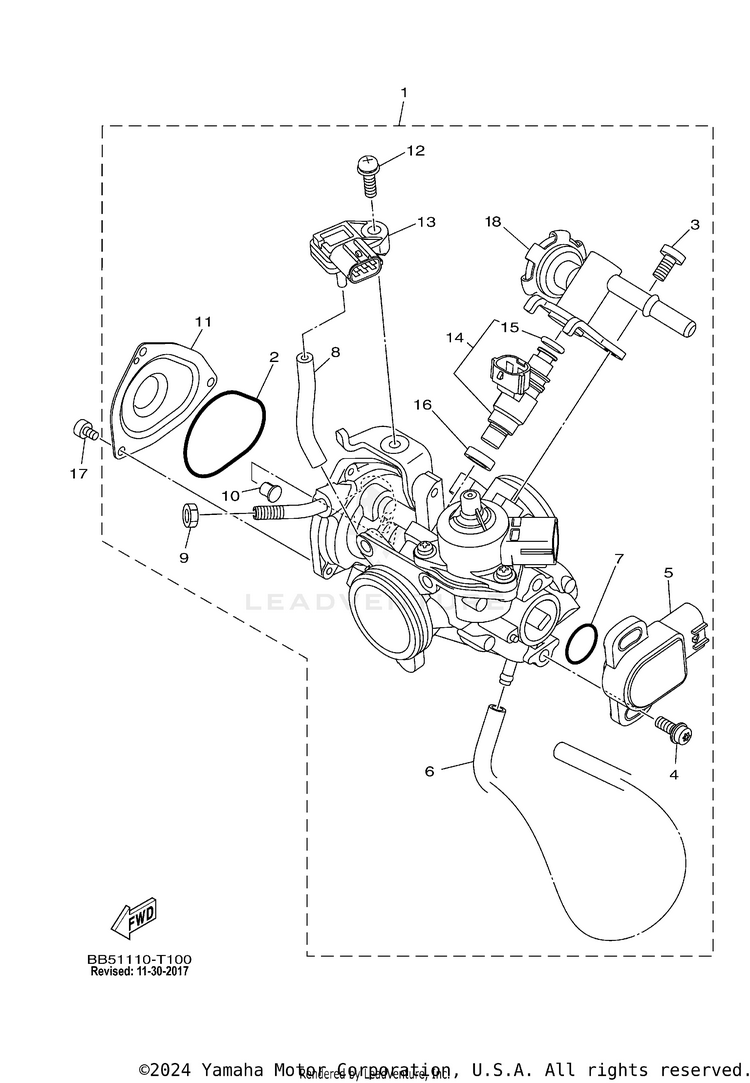 Throttle Body Assy 1 KODIAK 450 4WD - YFM45KDXJG - 2018 Schematic