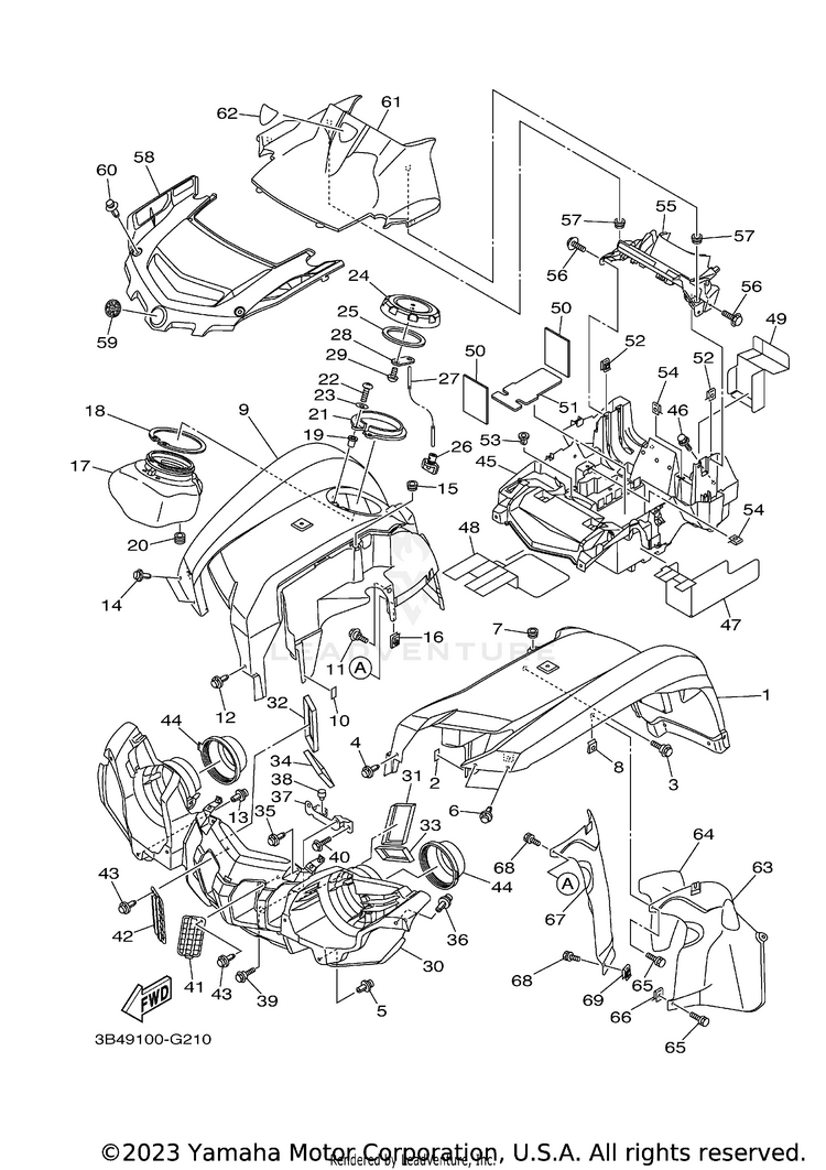 Front Fender GRIZZLY 700 - YFM7FGXGR - 2008 Schematic
