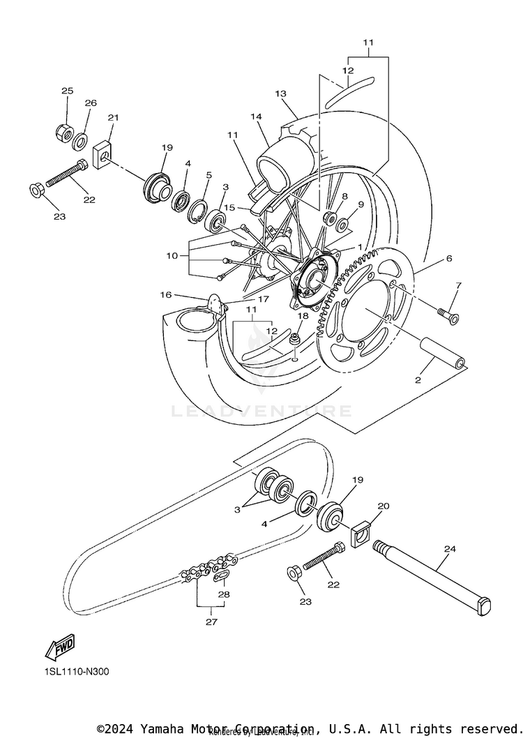 Rear Wheel YZ450F - YZ450FFL - 2015 Schematic