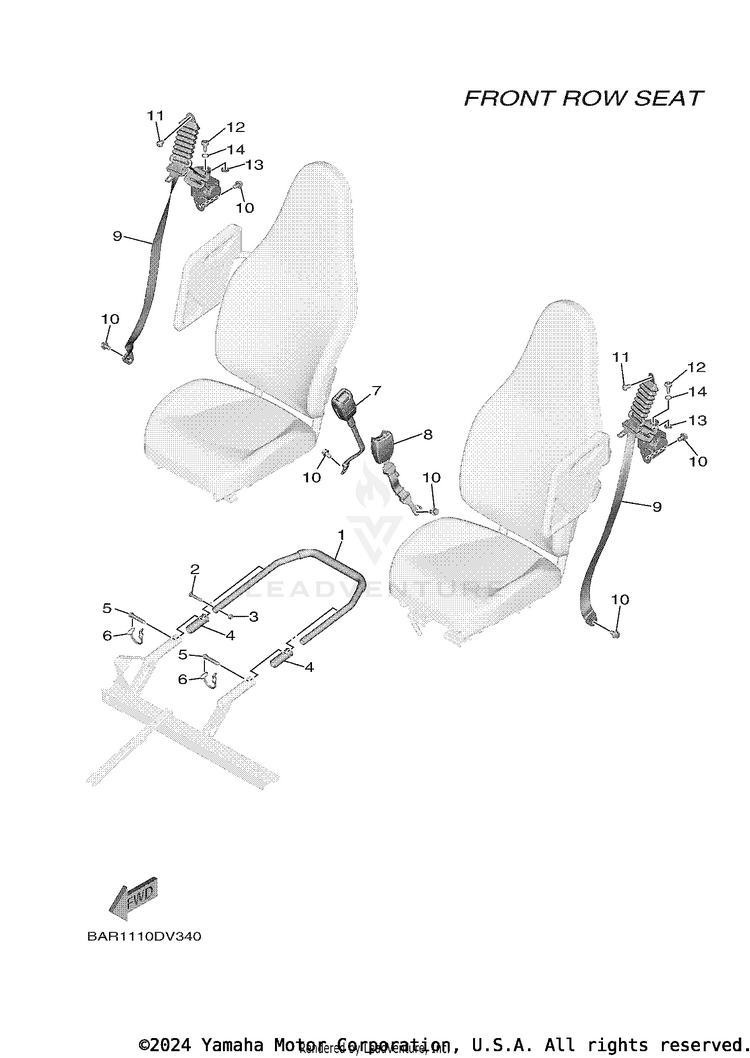 Seat 2 WOLVERINE X2 R-SPEC - YXE85WPALW - 2020 Schematic