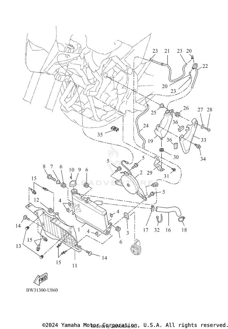 Radiator & Hose TENERE 700 - XTZ7NB - 2022 Schematic