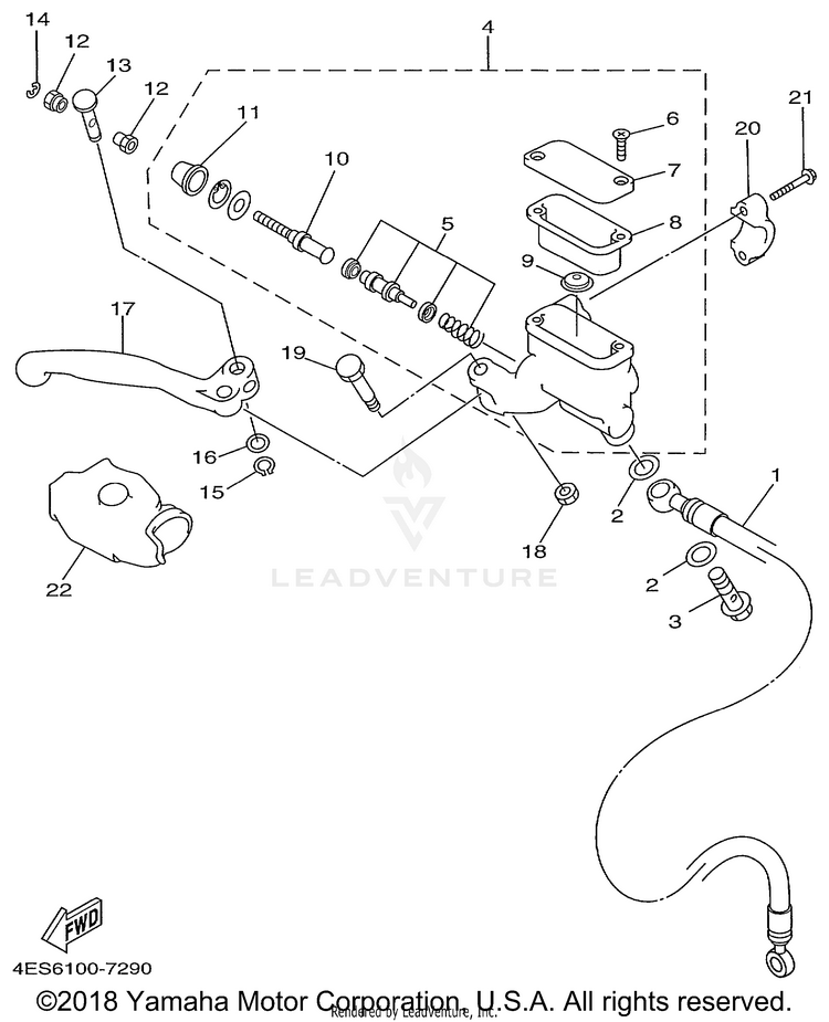 Front Master Cylinder YZ80 - YZ80L1 - 1999 Schematic