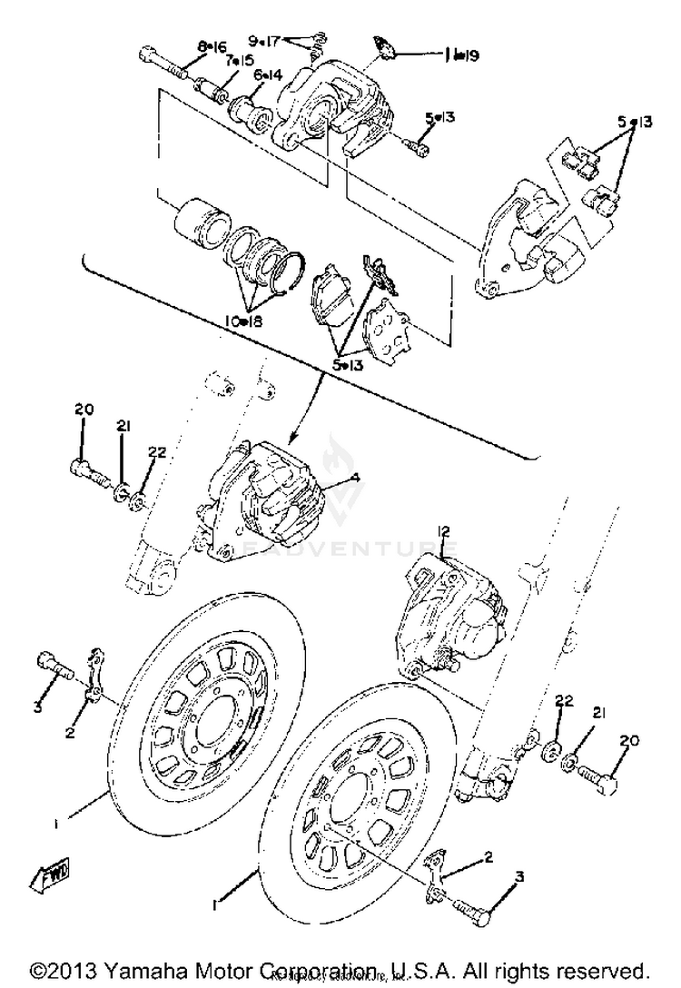 Front Brake Caliper XS1100G - 1980 Schematic