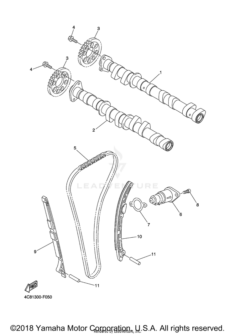 Camshaft Chain R1 - YZFR1XCB - 2008 Schematic